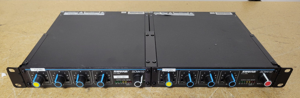 2x Shure SCM410 Four Channel Automatic Mixers