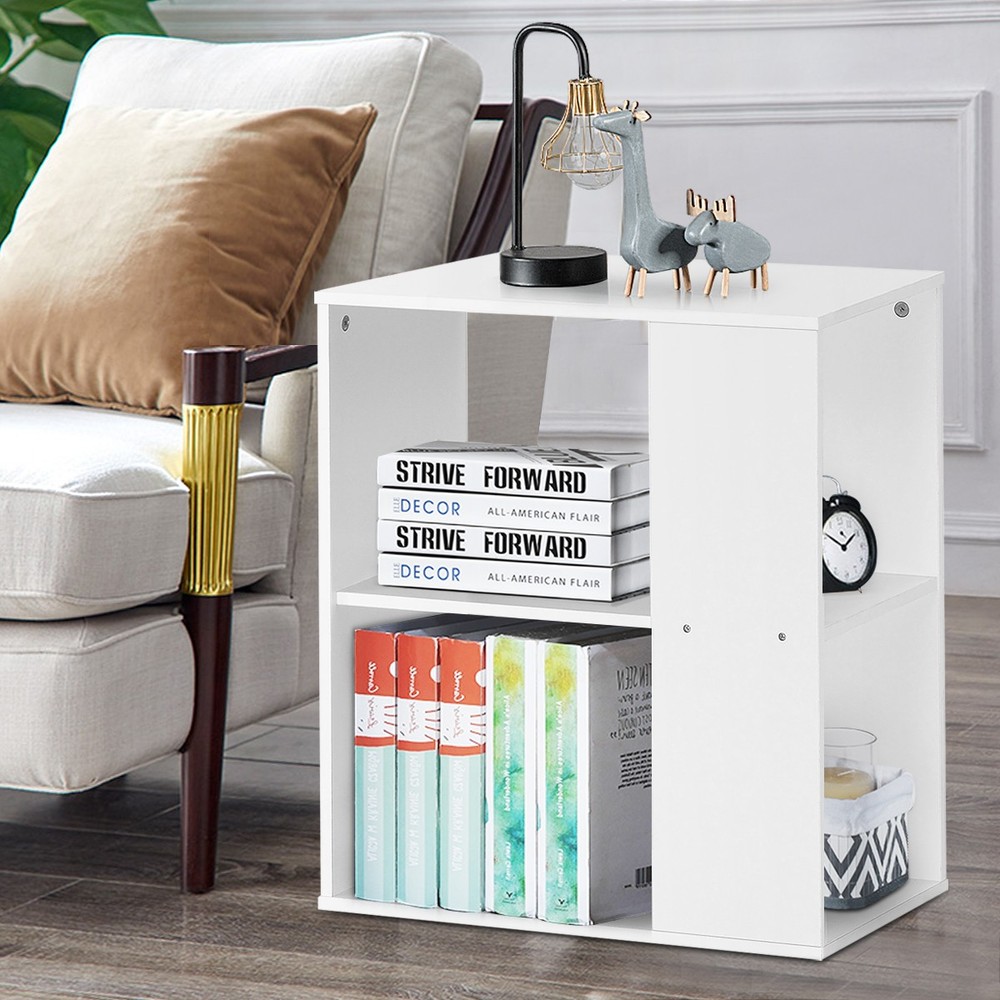2pcs Multi-functional Side Table 2-Tier Bedside Sofa Table w/ Shelves White