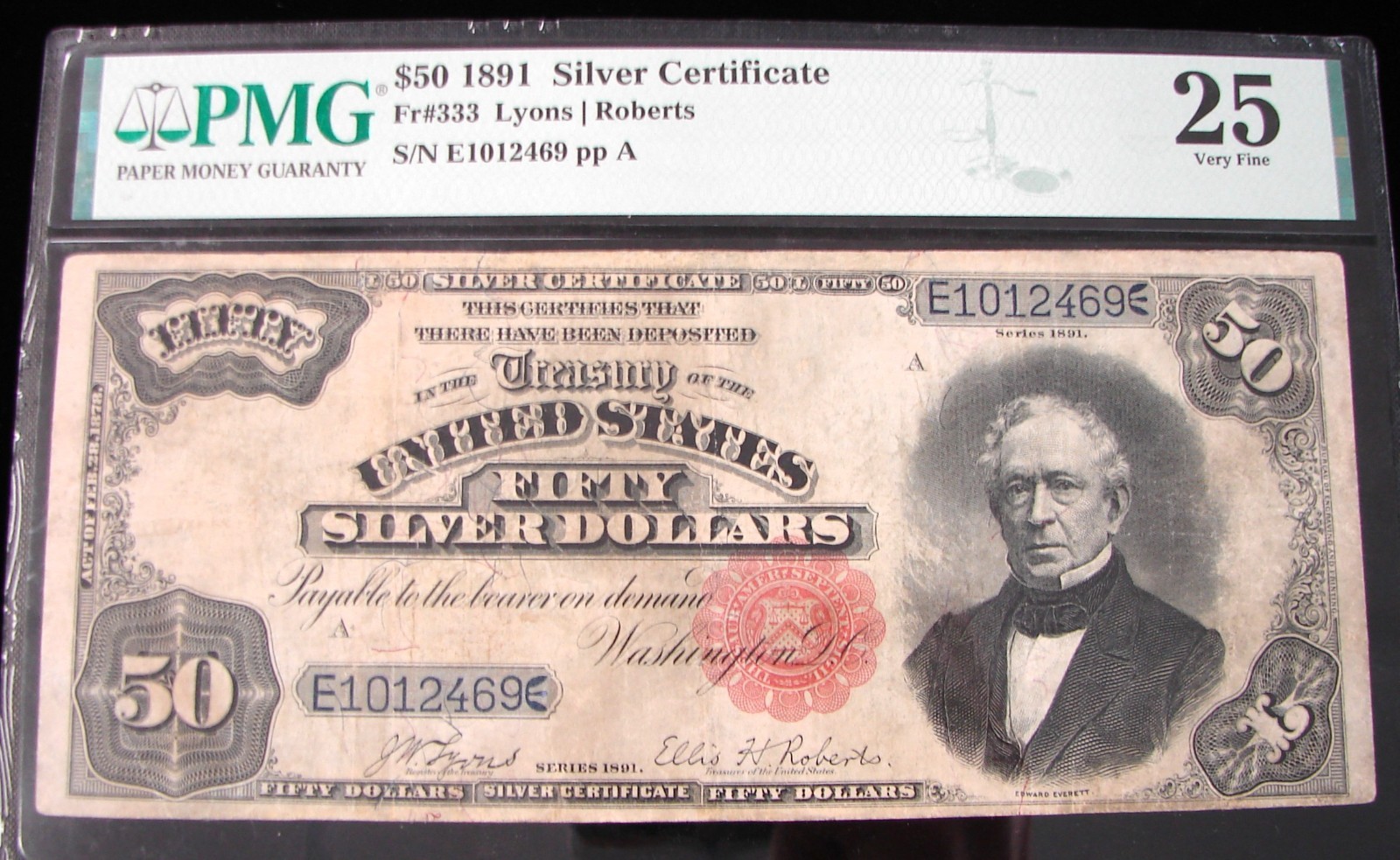 *1891 $50.00 SILVER CERTIFICATE Fr#333 "RARE LOW MINTAGE" - 25 REST. PMG*