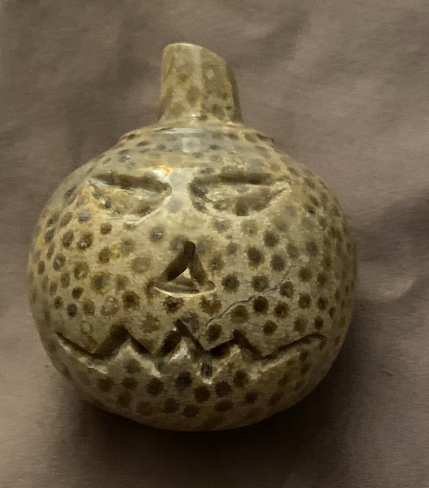 Agate Stone Jack o Lantern Pumpkin Sphere 2” diameter Crean Brown Specks