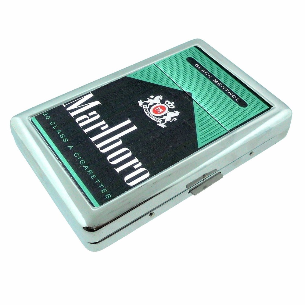 Classic Black Design Cigarette Smoking Ad Metal Silver Cigarette Case