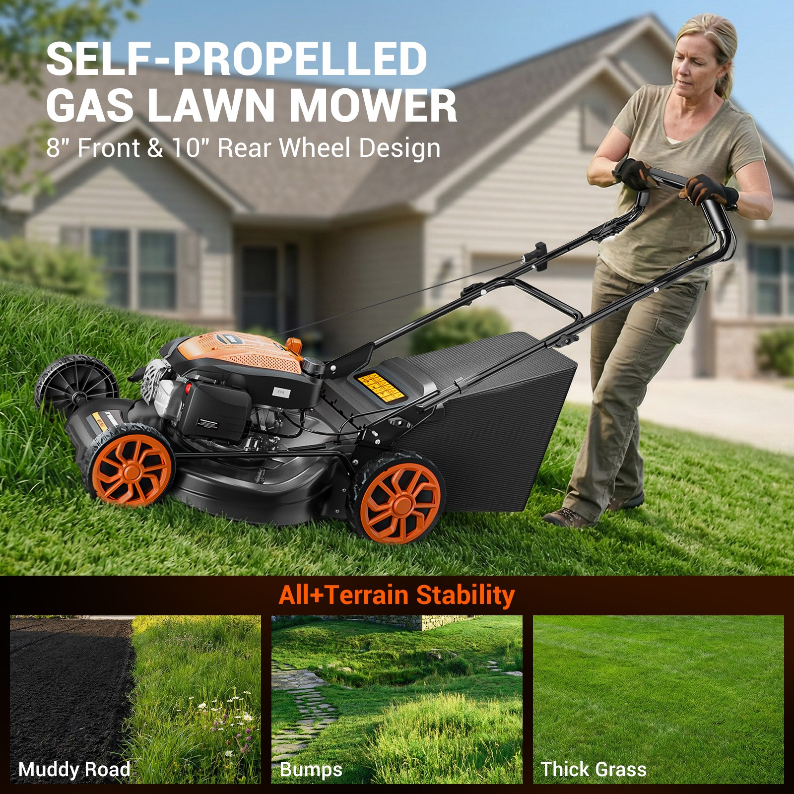 Mutaomay 21in Self Propelled Gas Lawn Mower 3-In-1,170cc , 7 Position Height New