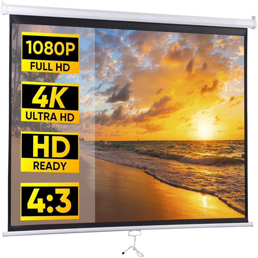 72'' 4:3 HD Manual Pull Down Projection Screen 160° Viewing Angle Home Theater