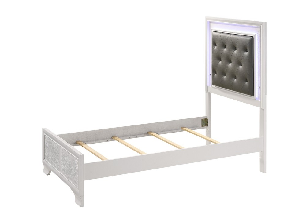 Modern 3pc White Finish LED Backlit Headboard Panel Twin Bed 2x Nightstand set