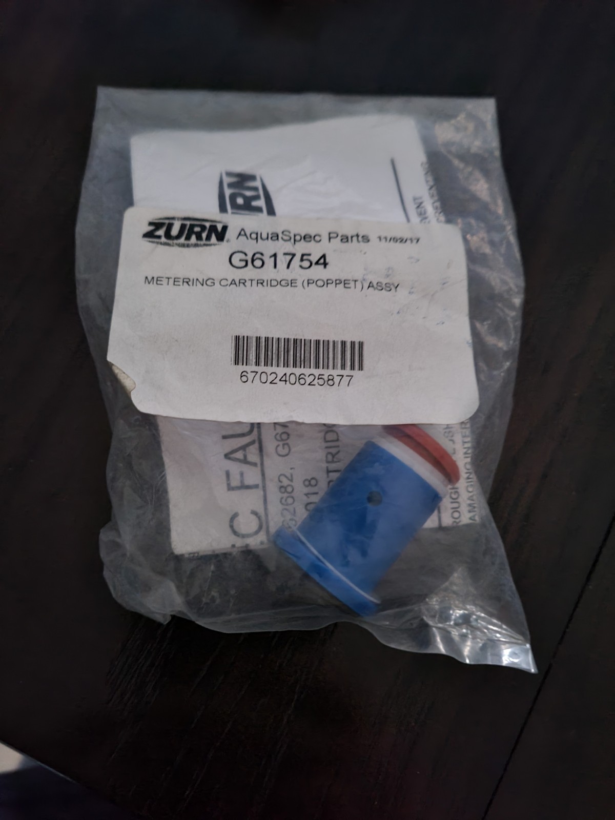 Zurn G61754 New style Metering poppet assembly Cartridge