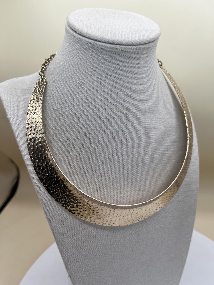 Hammered Gold Tone Collar Necklace