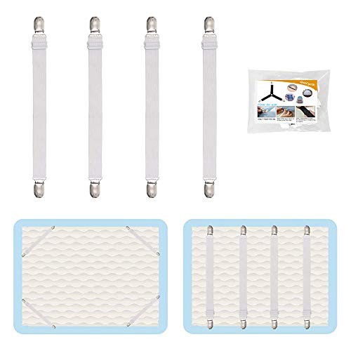 4Pcs Adjustable Bed Sheet Straps Clips, Elastic Mattress Sheet 4pcs-white