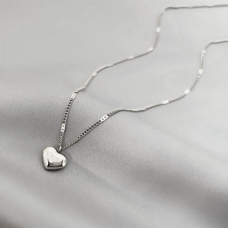 925 Silver Plated Women's Fashion Heart Pendant Necklace Collarbone Chain