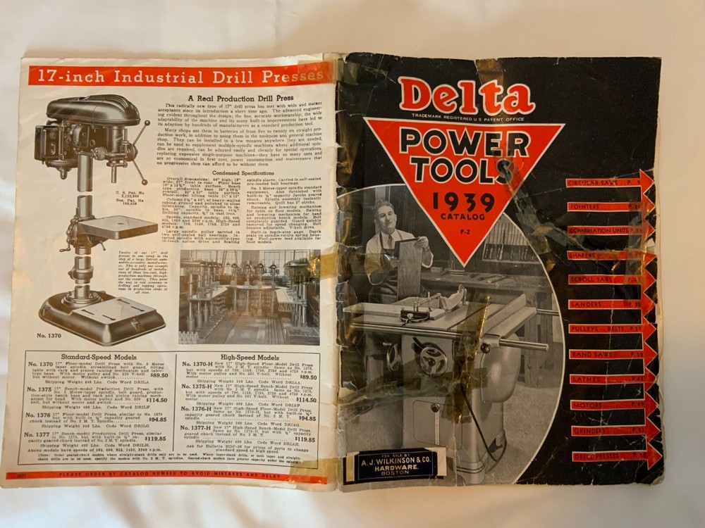 VINTAGE DELTA POWER TOOLS 1939 CATALOG