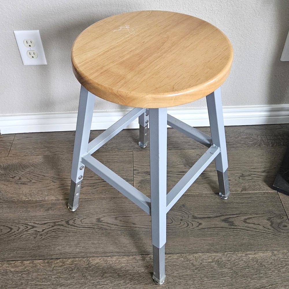 Science Lab Stool, Solid Wood Seat & Steel Frame	Adjustable, Gray