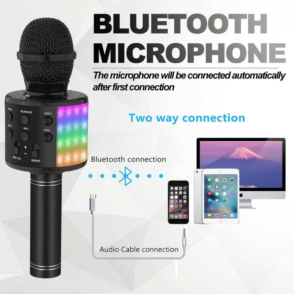 Bluetooth Karaoke Microphone for Singing: Professional Handheld Black2