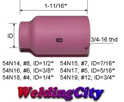WeldingCity® 10-pk Gas Lens Ceramic Cup 54N14 #8 TIG Welding Torch 17/18/26 USA