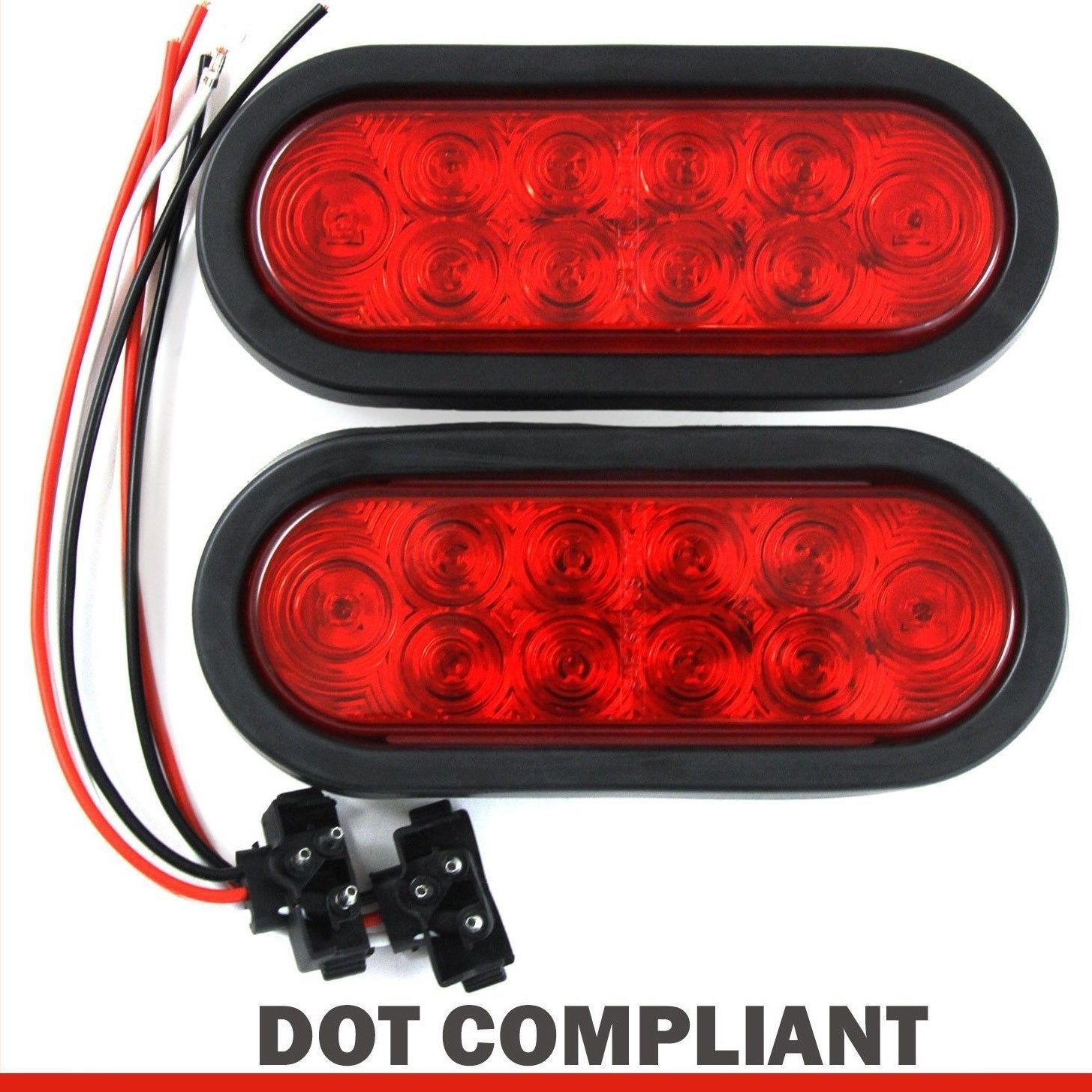 Red 6" Oval LED Trailer Truck Lights Boat Sealed Stop Turn Tail Brake Waterproof