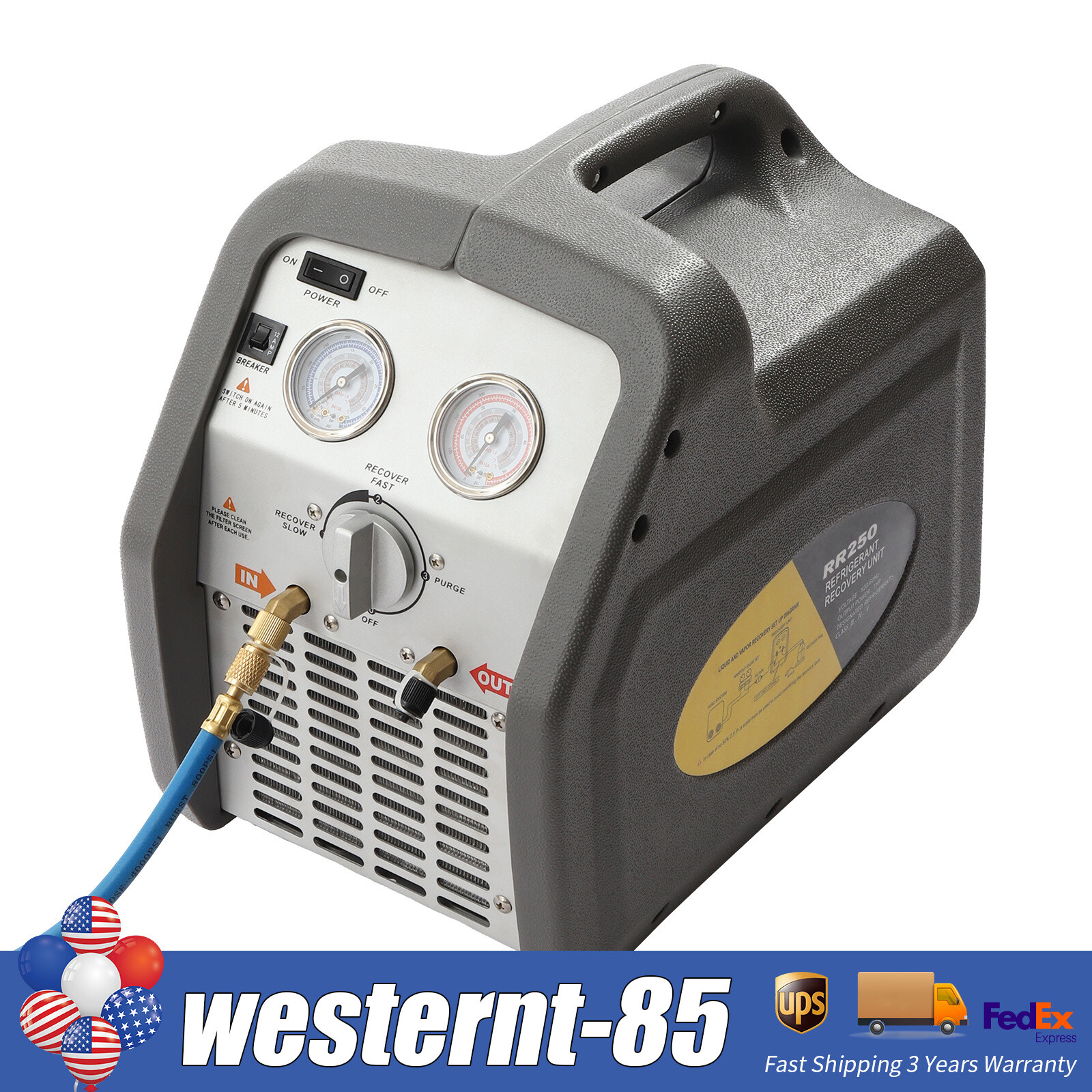 A/C Refrigerant Recovery Machine for hvac freon reclaim 3/4HP 110V/60Hz 558psi