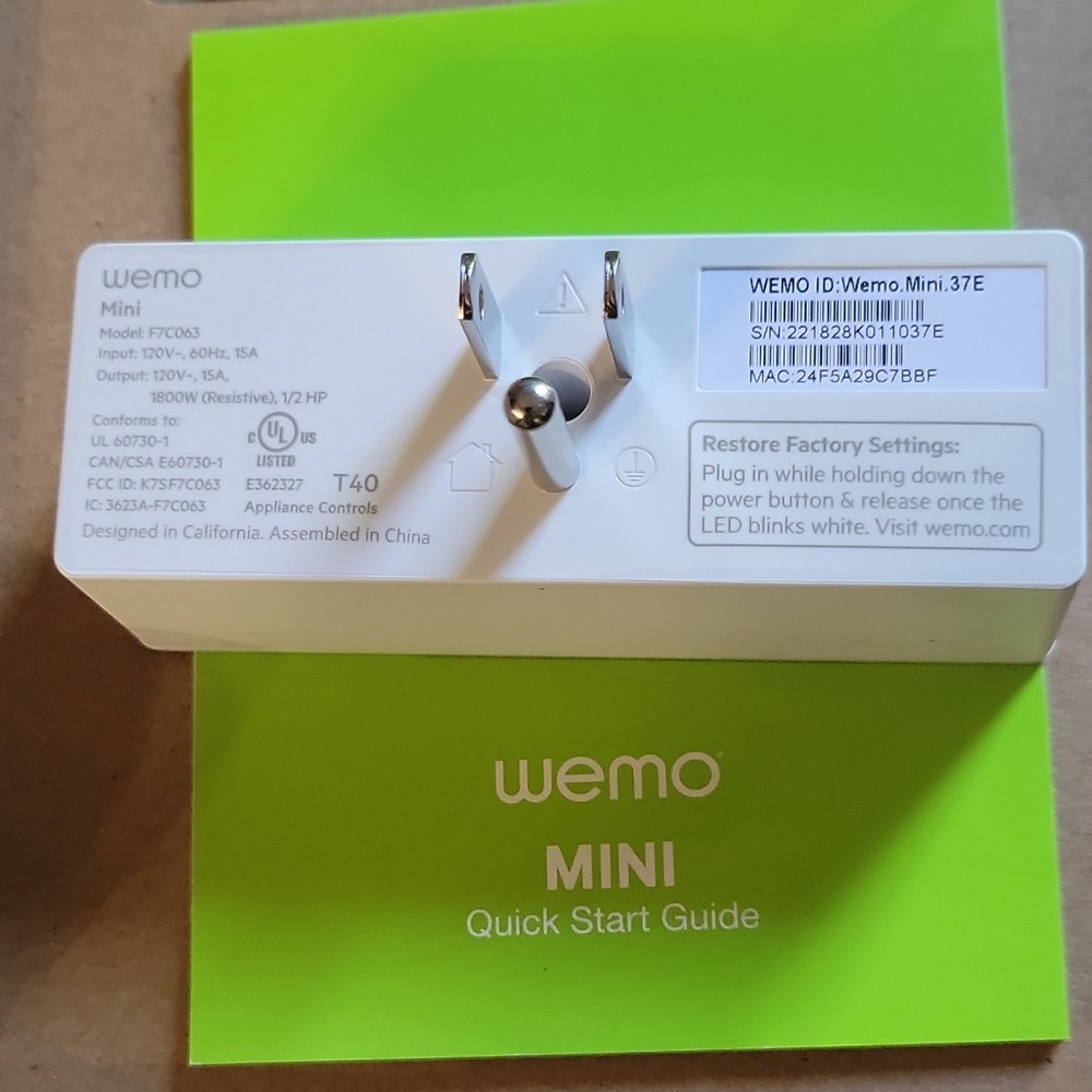 WeMo Mini WiFi Smart Plug Type B App-Controlled Remote swtch