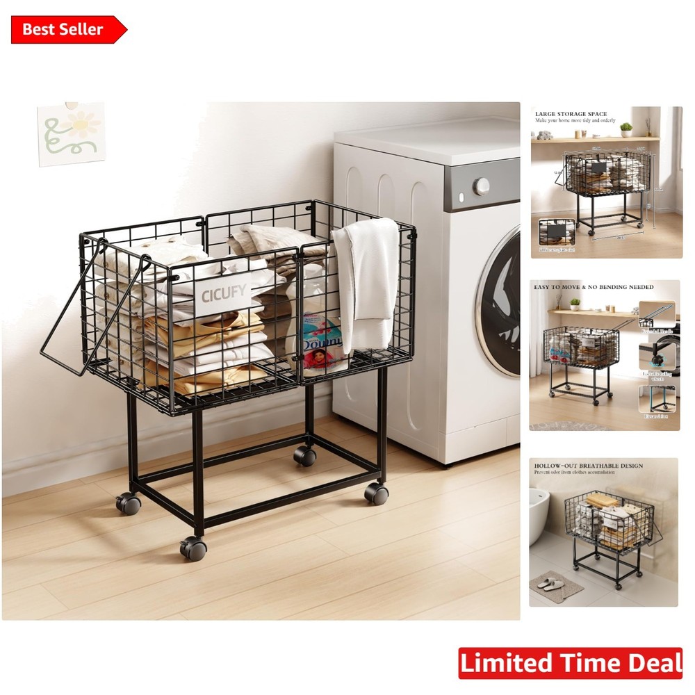 Multi-Functional 80L Wheeled Laundry Hamper with Breathable Design and Handle