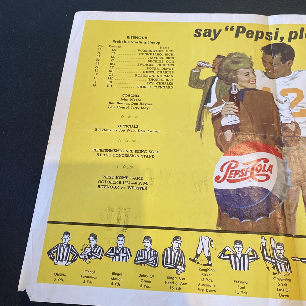 1961 Football Program Mercy Vs Ritenour 9120 Bristol September 22, 1961 Snoderly