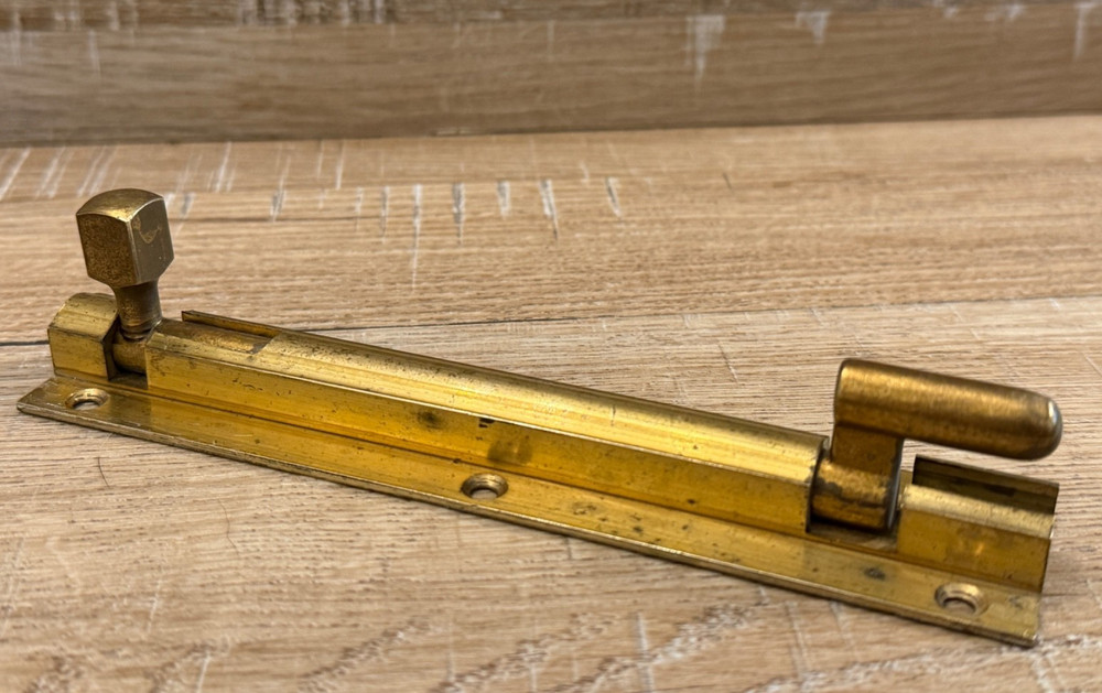 VINTAGE SOLID BRASS 6" SLIDE BOLT DOOR BOLT