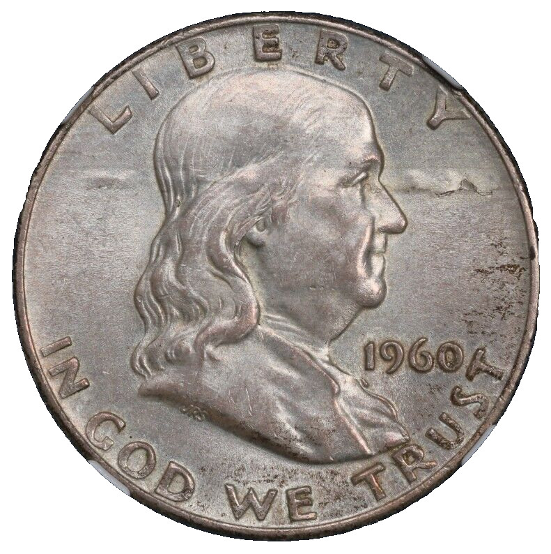 1960 Franklin Silver Half Dollar NGC MS-64 Obverse Lamination Mint Error Bubble?