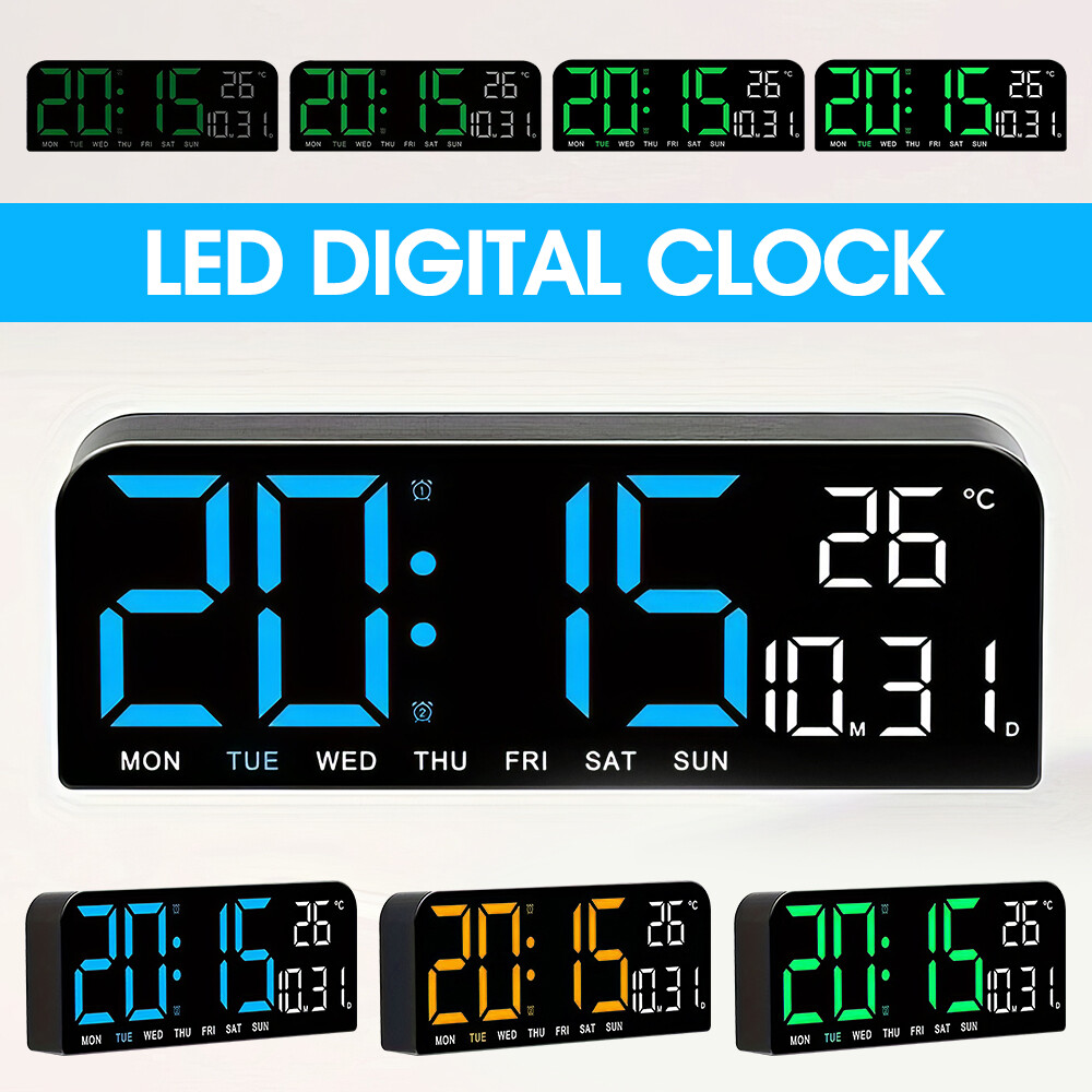 10" Digital LED Desk Alarm Clock Large LCD Display Wall Clock Temperature Date