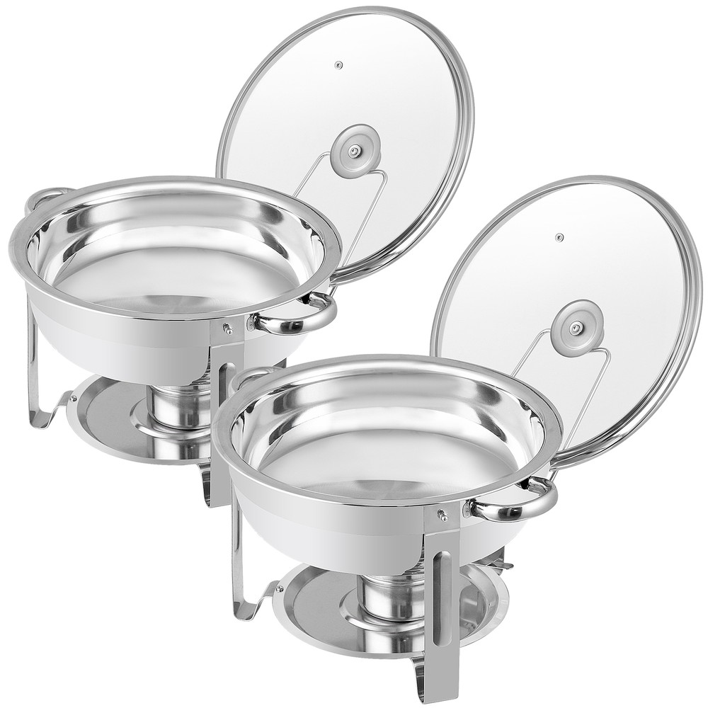 5 Quart 2Pack Full Size Chafing Dish Buffet Set Round Catering Warmer Set Silver