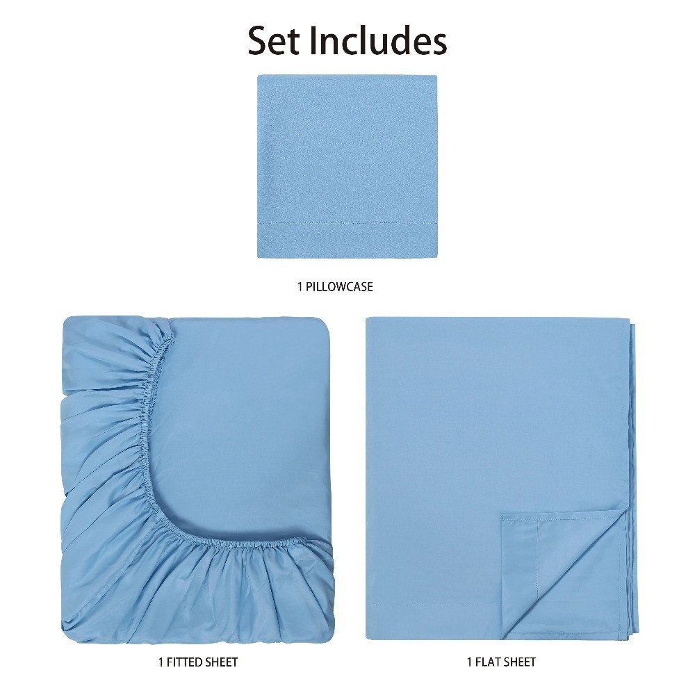 Microfiber Bed Sheet Set Light Blue Twin 3 Piece Fitted Sheet Flat Sheet