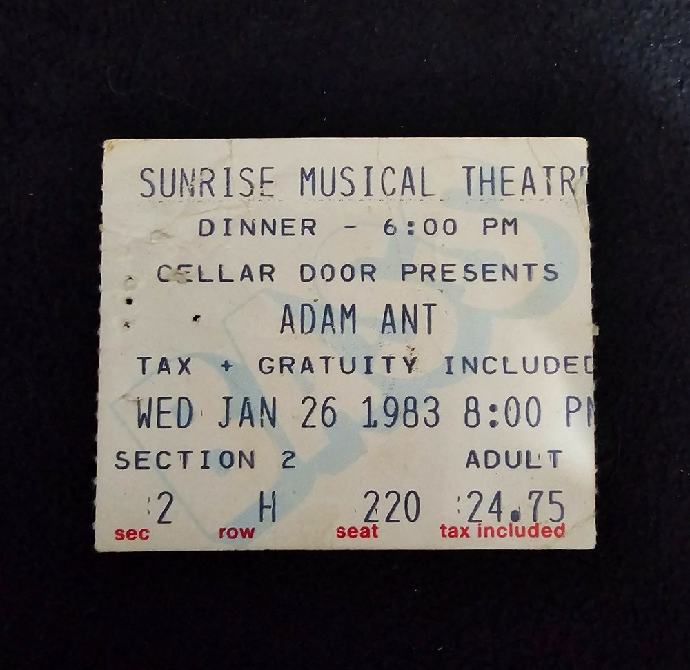 Adam Ant Sunrise, FL. Ticket Stub 1983