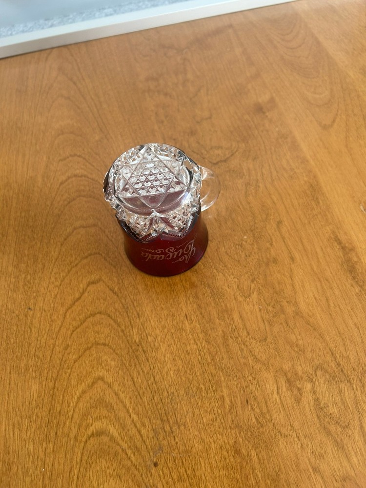 Cedar Point 1907 Small Etched Ruby Red Cut Glass Cup “Lucada”