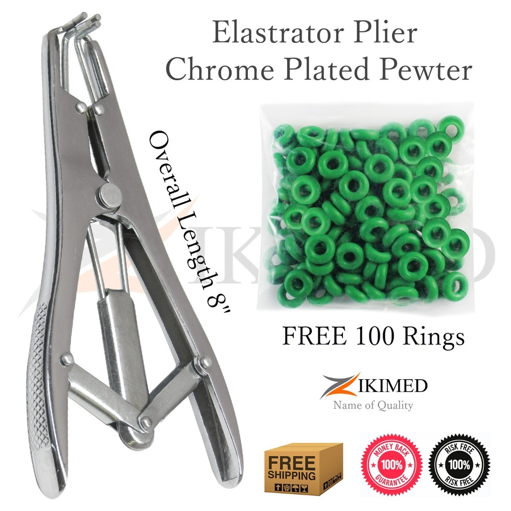 Elastrator Castration & Tail Docker Pliers C/P, 8" & Free 100-pcs Elastic Bands