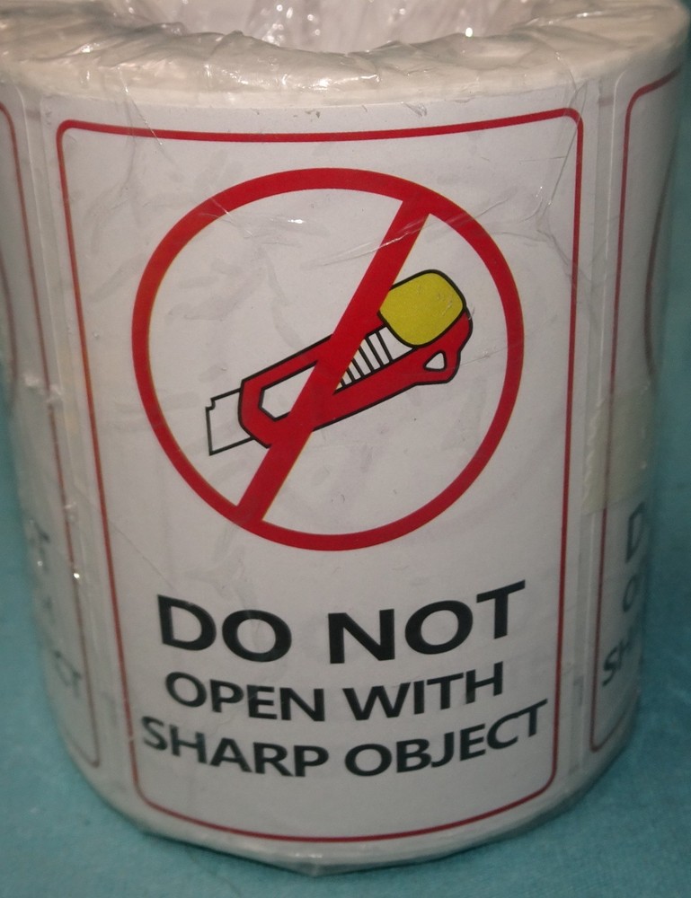 300 Pieces = Do Not Open with Sharp Object = Warning stickers Labels 2 X 3 Inch
