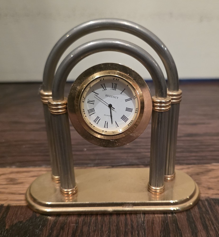 Vintage Regency Solid Brass Gimbal Table Clock Used