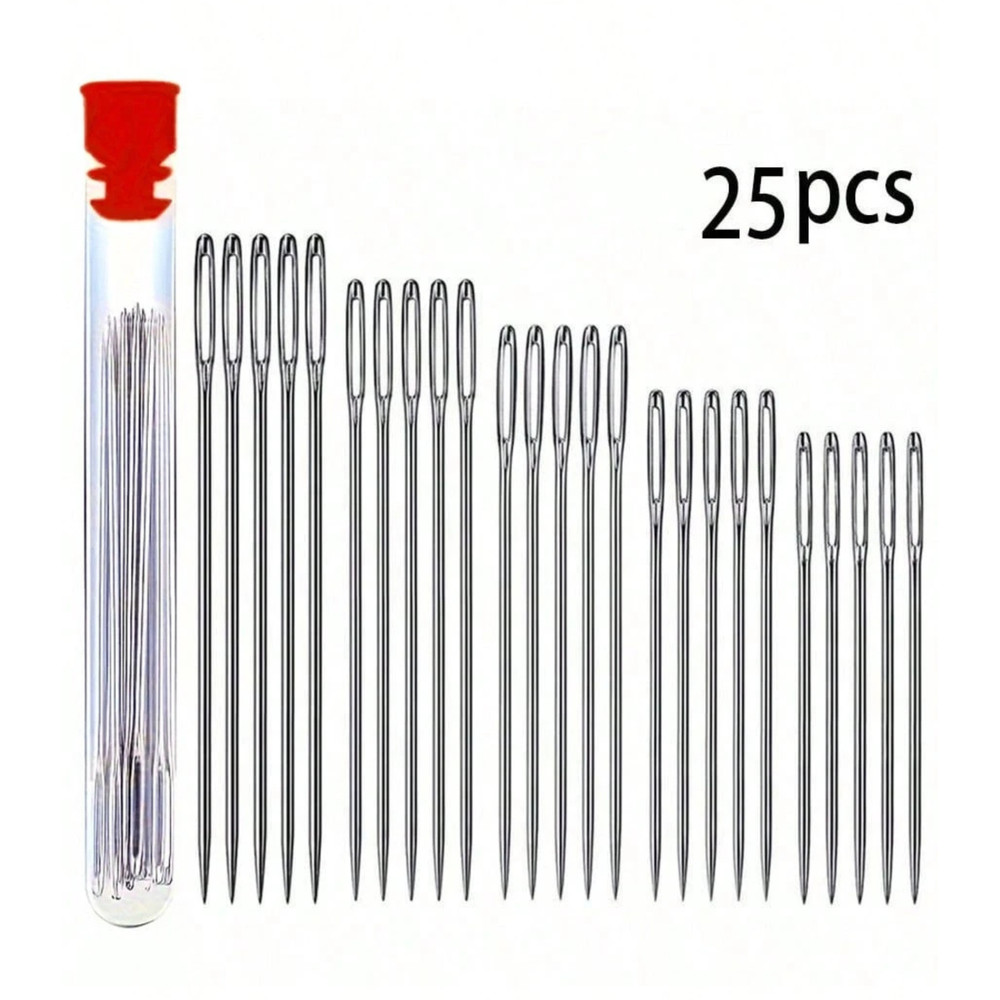 25PCS Large Eye Sewing Needles Set Easy Thread Hand Embroidery Assorted Leather