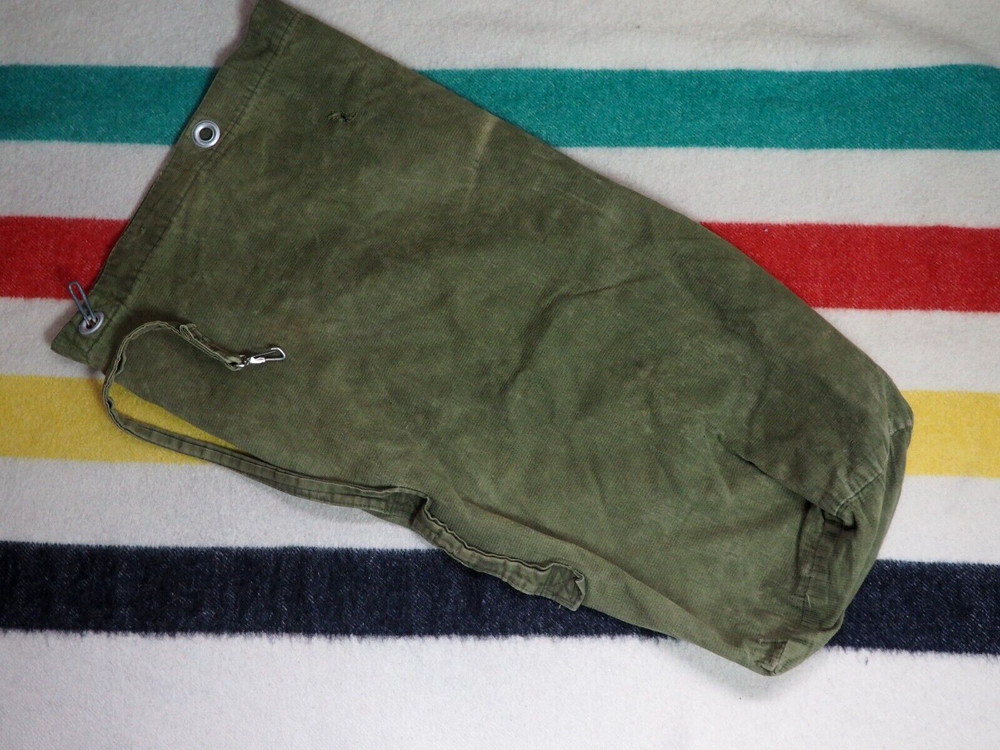 VTG 40s 50s WW2 Korean Olive Green Military Army Faded Duffle Seabag Bag 34x18