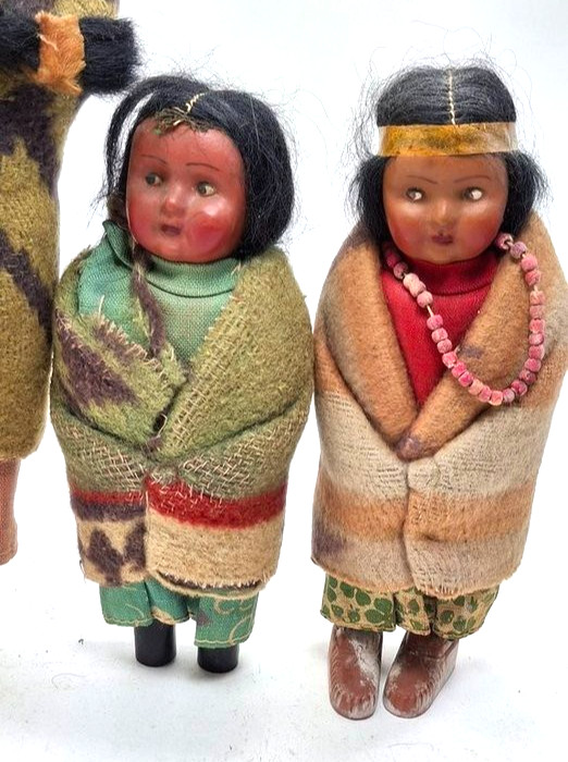 Skookum Bully Good Indian Native American Dolls ~ Lot of 4 Mom baby, 3 children