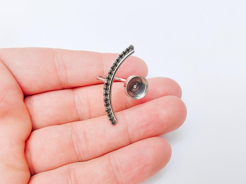 Dark Crystal Adjustable Ring Blank Base Bezel Setting 10mm Shiny Silver G37457