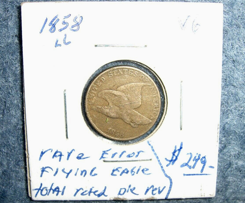 RARE 1858 ROTATED DYE FLYING EAGLE SMALL CENT COIN!