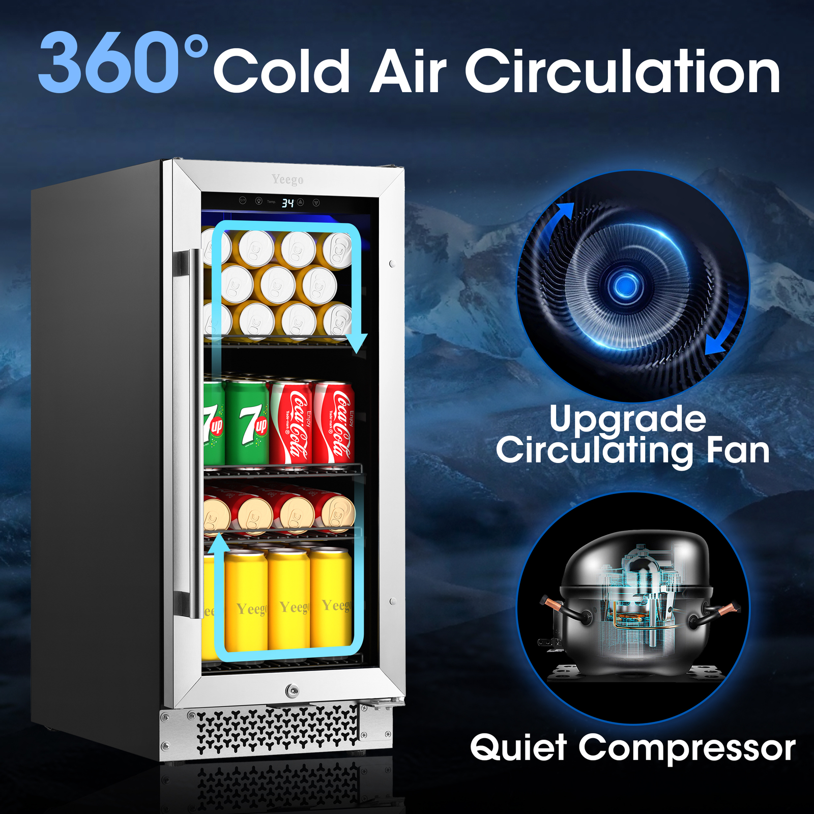 Yeego 15" Beverage Cooler Refrigerator 80 Cans Freestanding Fridge