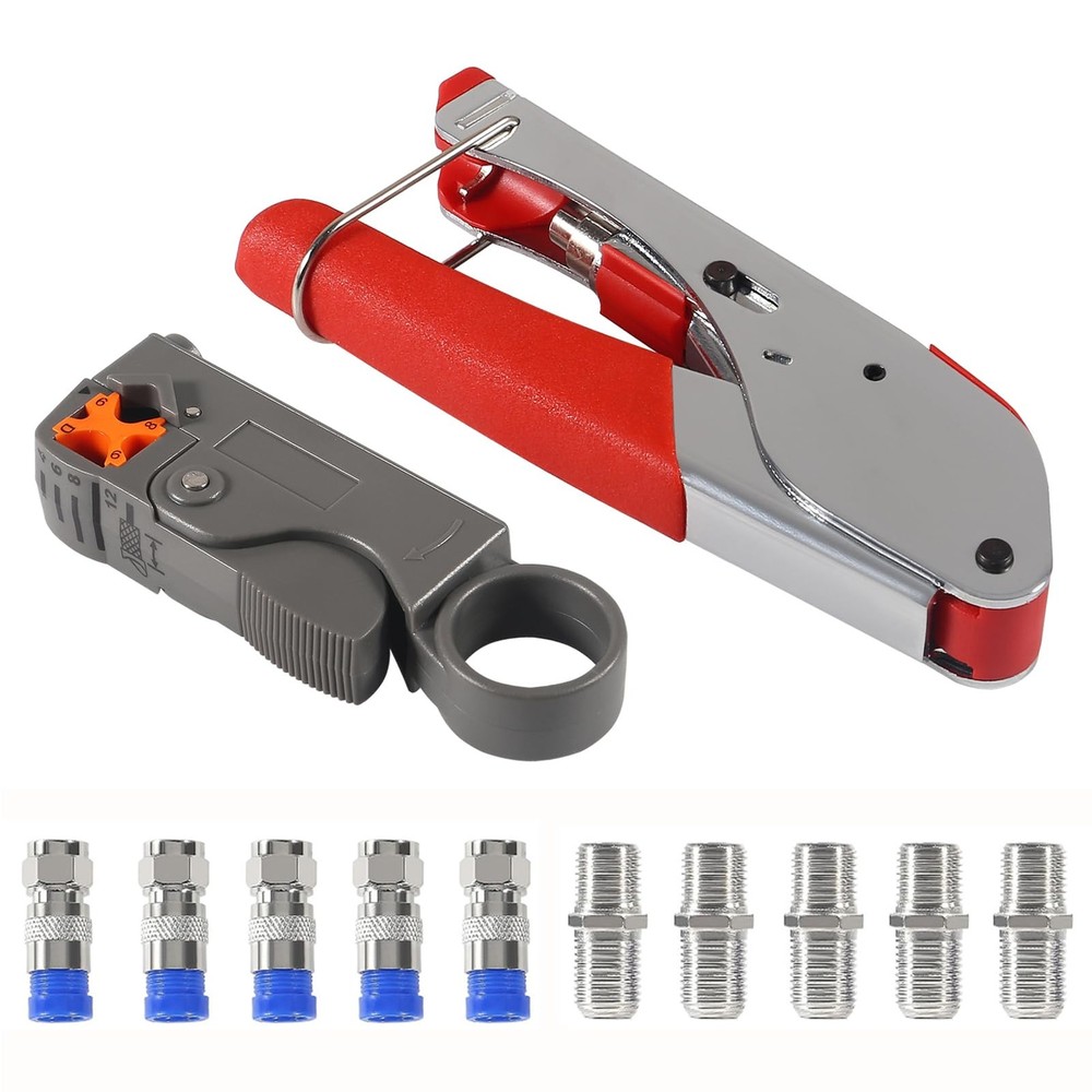 DIANN Coax Cable Crimper Coaxial Compression Tool Kit Wire Stripper 12pcs
