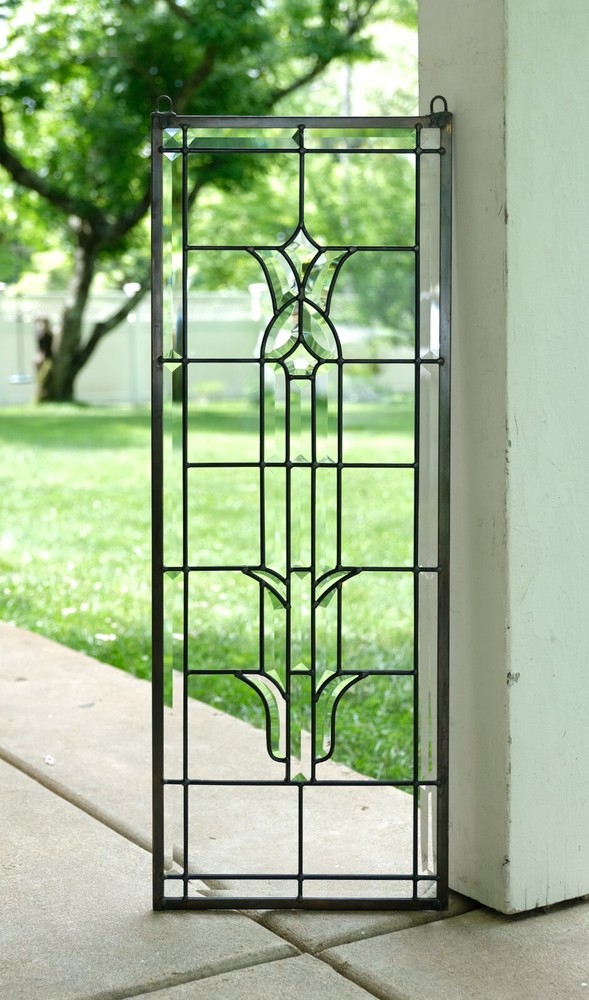 Handcrafted All Clear stained glass Beveled window panel 12" x 32"