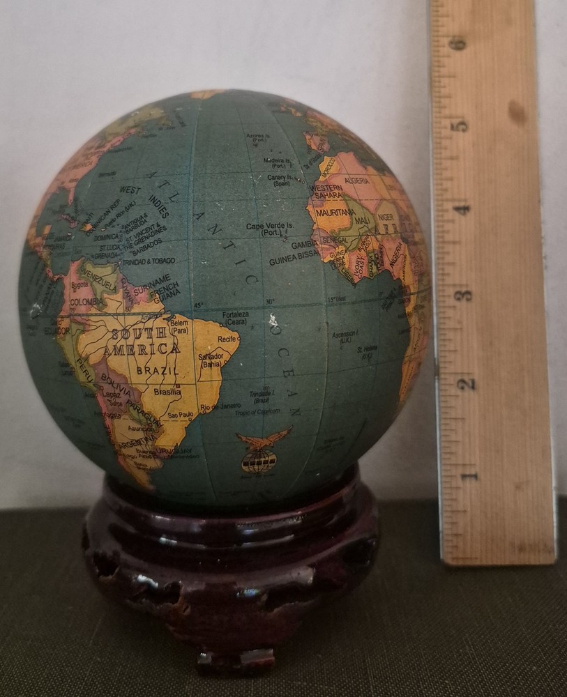 Vintage Miniature Globe Sphere 4” Lightweight World Map
