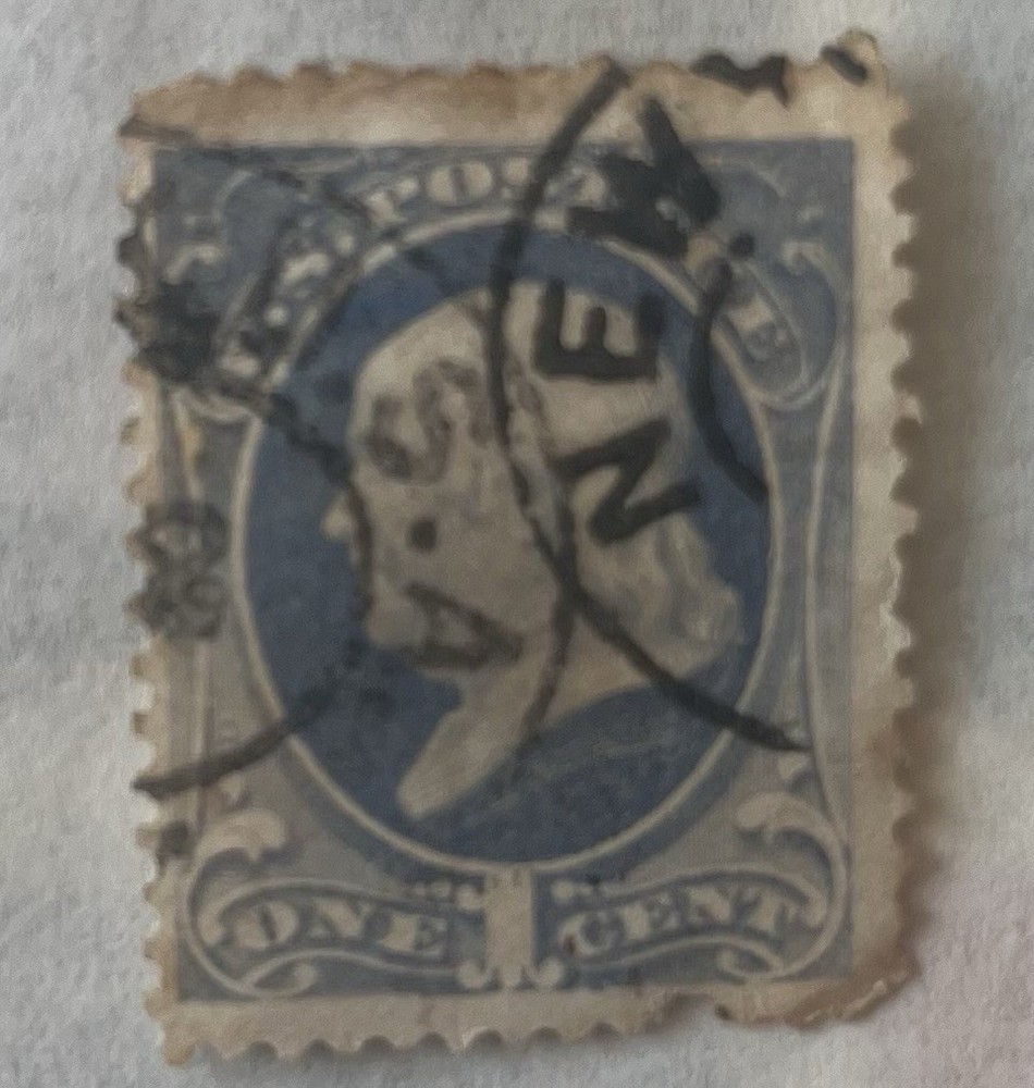 Rare One-Cent Blue Ben Franklin Postage Stamp