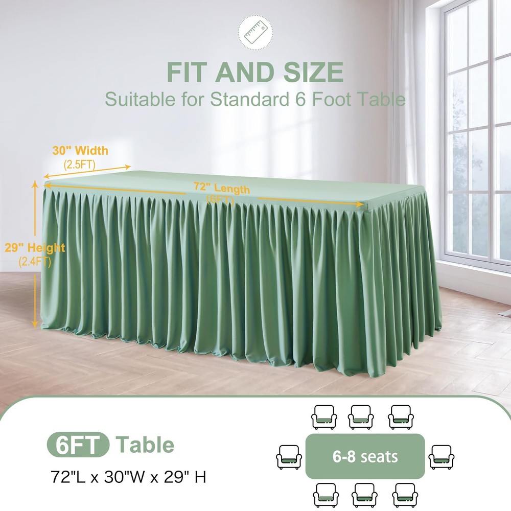 2 Pack Sage Green Rectangle Table Clothes for 6 Foot Tables, Polyester Fitted...