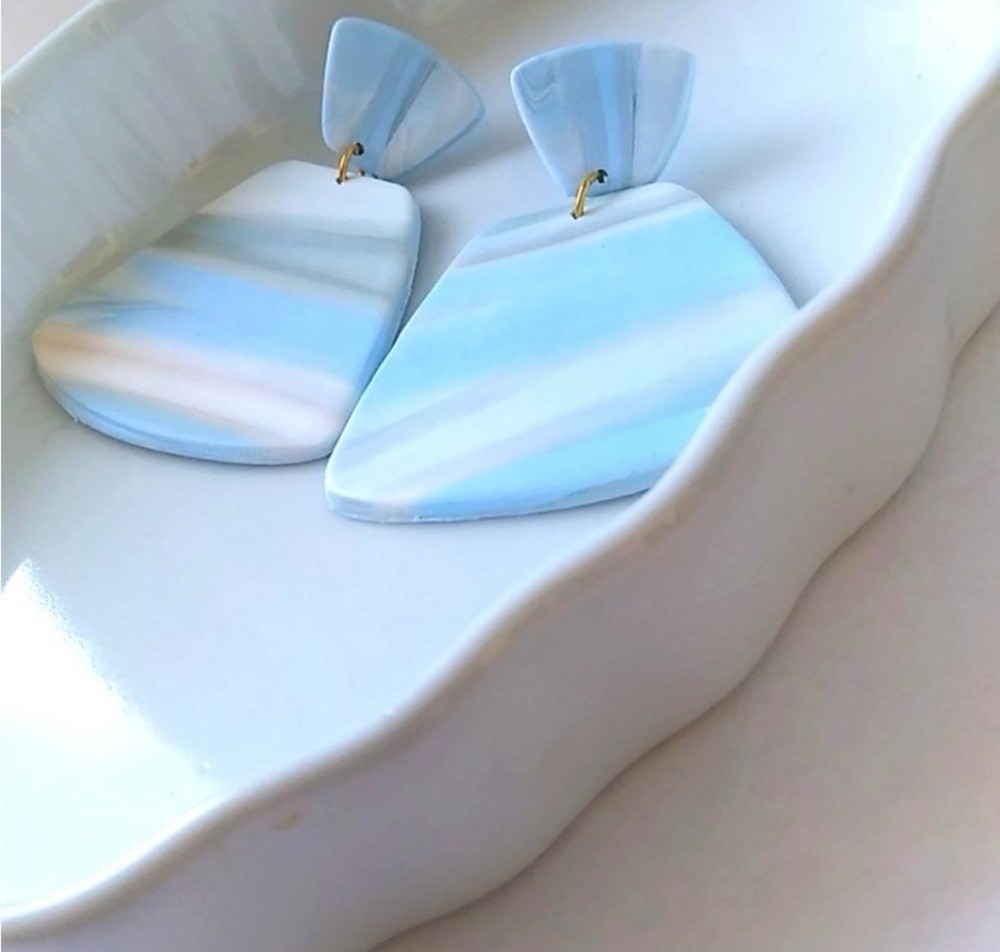 Handcrafted Oversized Blue Marbled Earrings