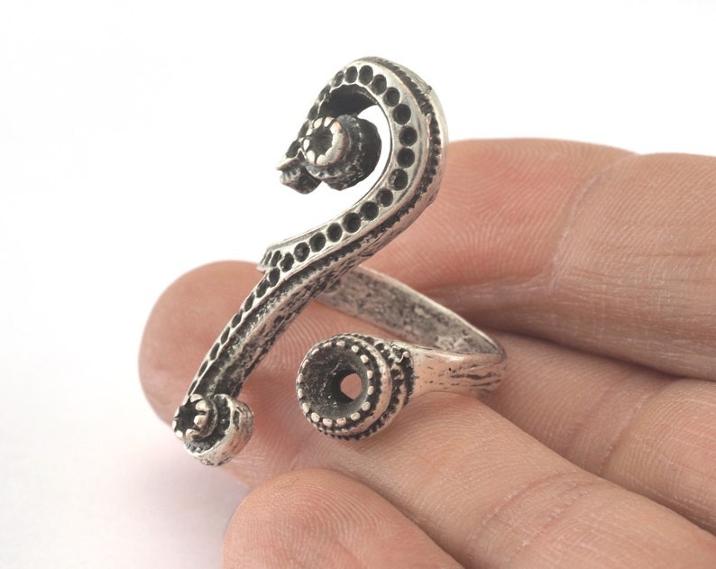 Ring Adjustable Ring Bezel - Antique Silver Plated brass (7US size )2852