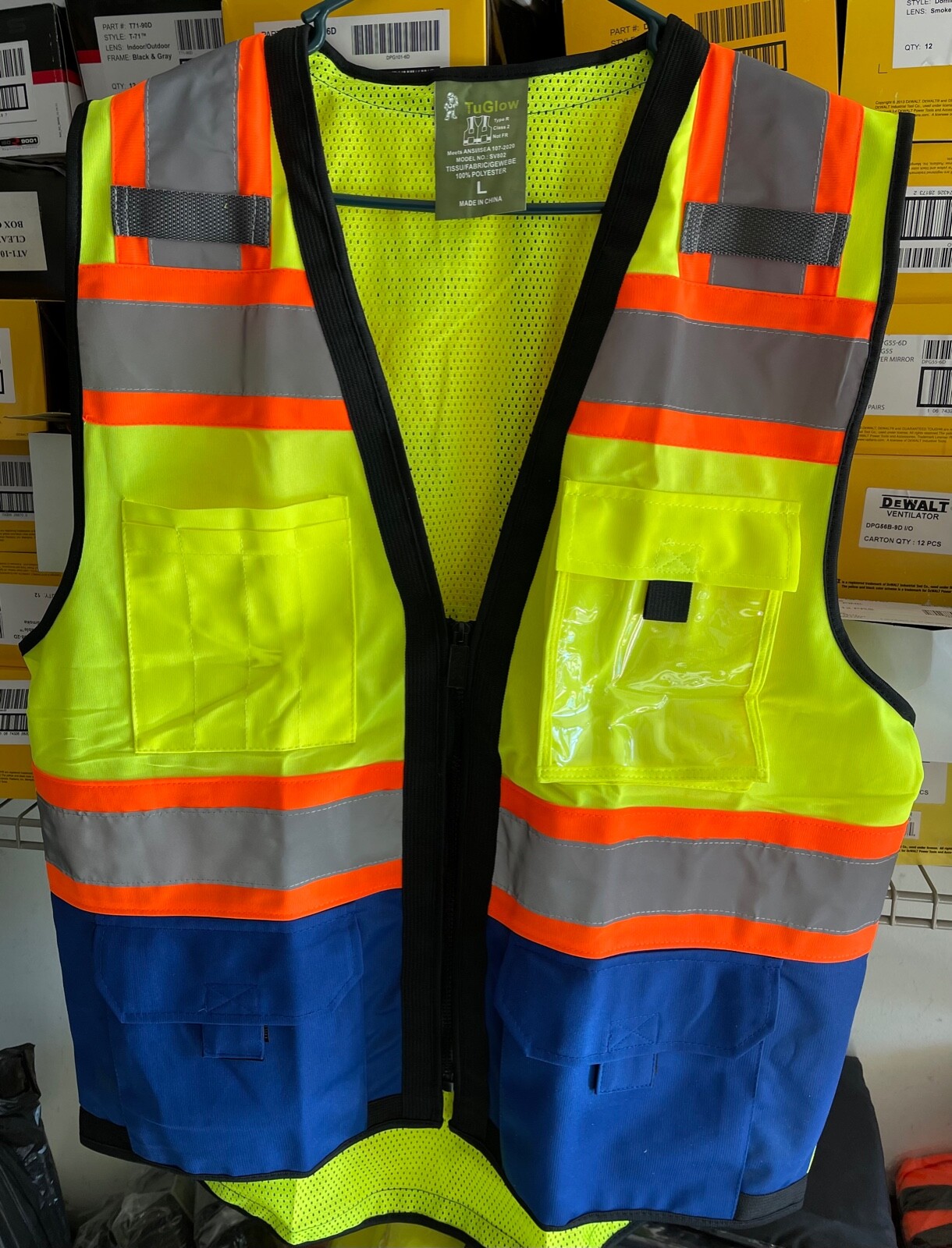 Surveyor BLUE/ Yellow Two Tones Safety Vest, ANSI/ ISEA Photo ID Pocket SV802BL
