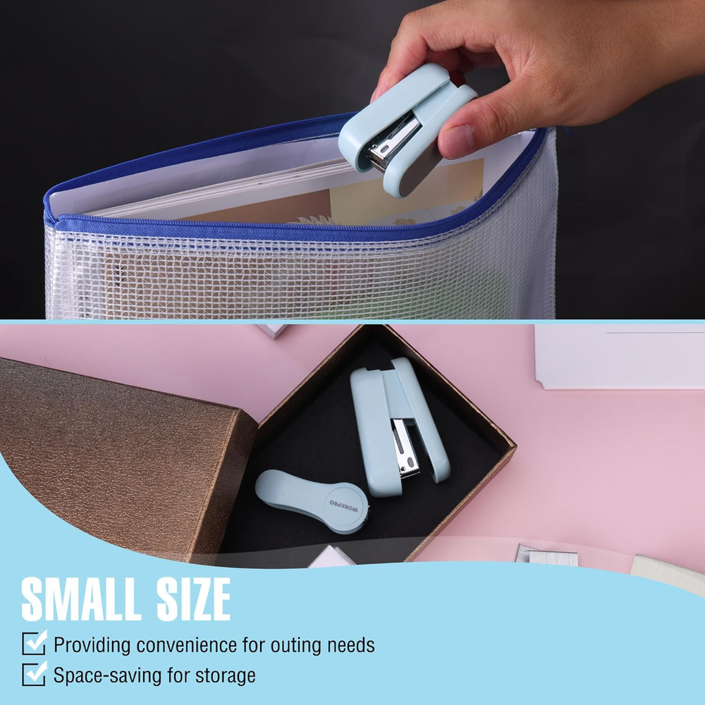 Mini Stapler with Staples, Blue Stapler Set Includes Two Small Staplers, One Sta