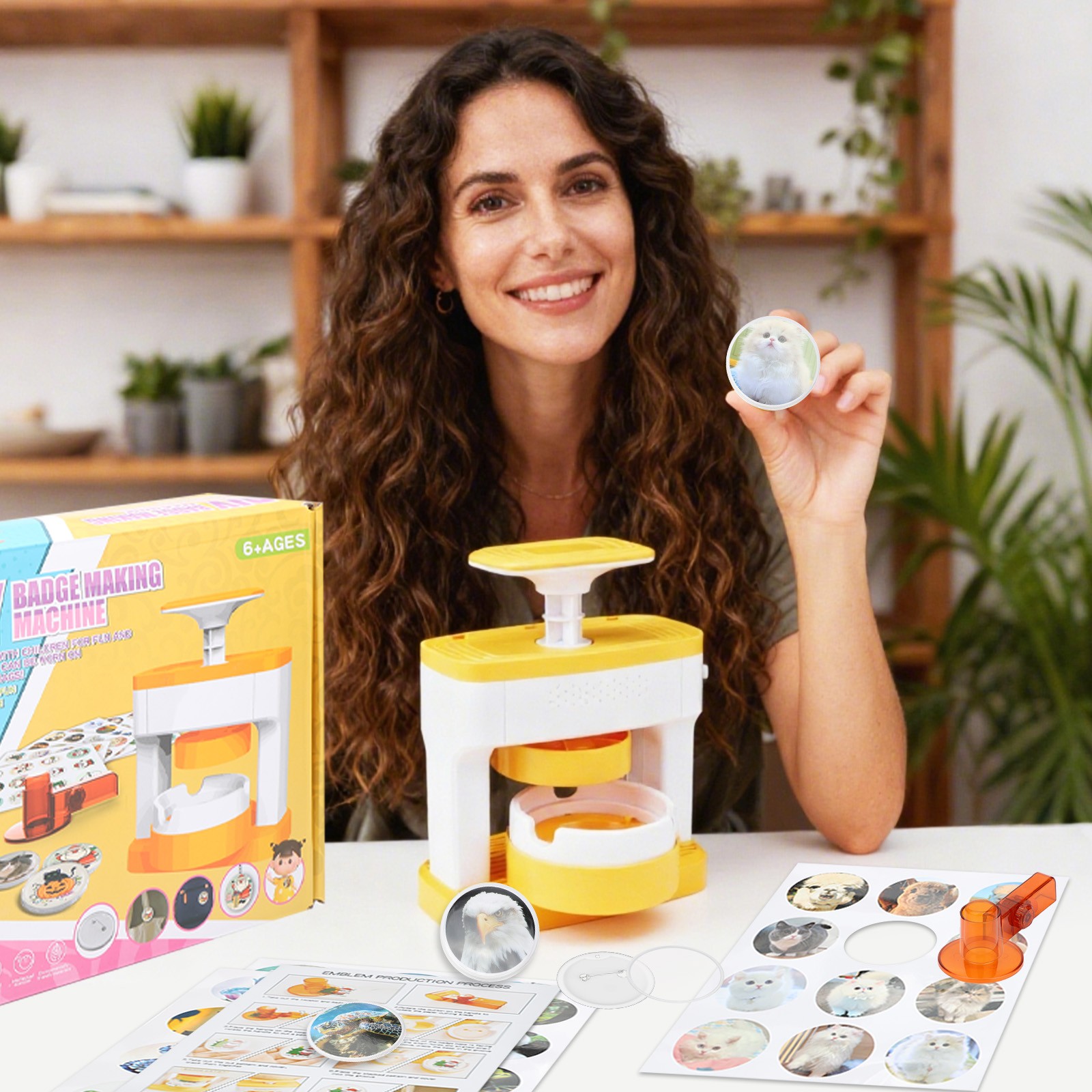 Pin Badge Maker Machine Press Kit with 48 Images No-Mount Design for DIY Crafts