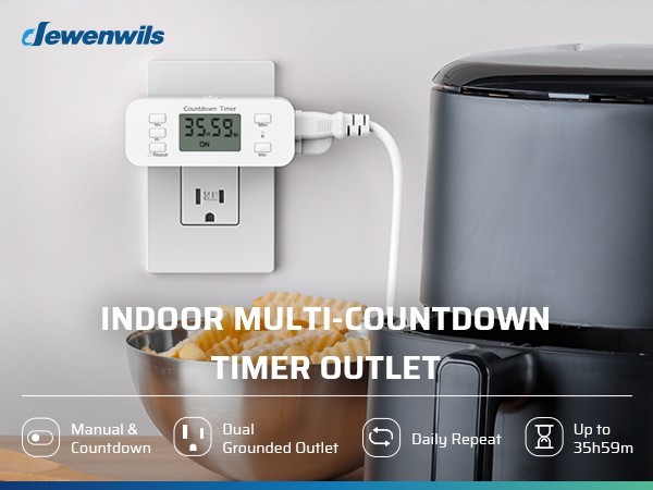 DEWENWILS Electrical Timer, Countdown & Repeat Modes, for Grow Lights & Charger