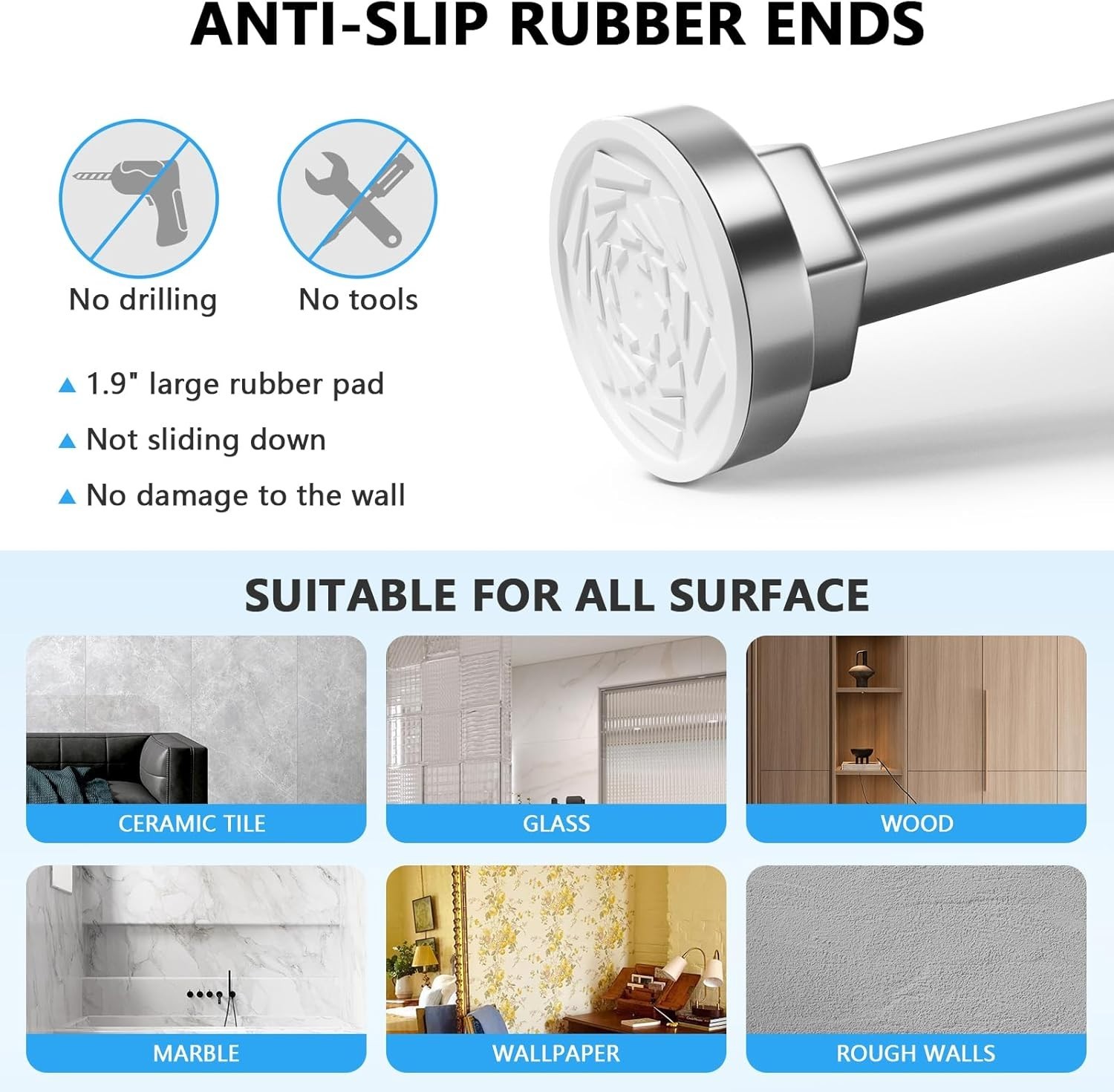 Shower Curtain Rod 27-79 Inches, Adjustable Tension Shower Rod No Drilling, No S