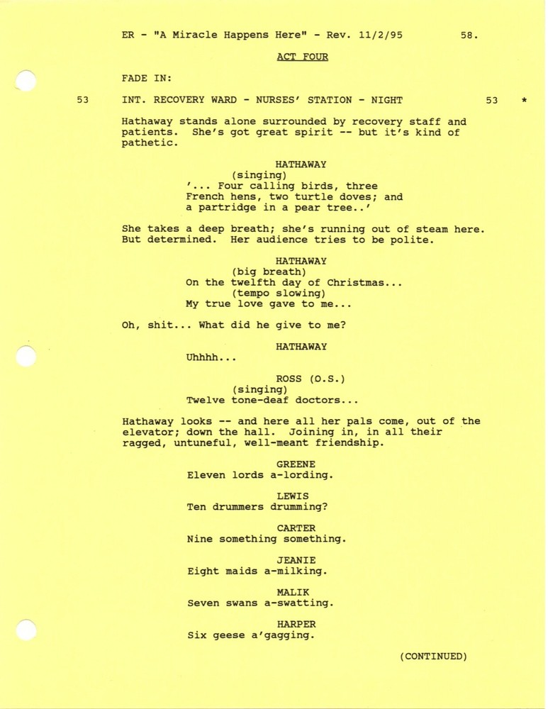 *ER - A MIRACLE HAPPENS HERE (1995) Revised First Draft Script DTD 10/29/95